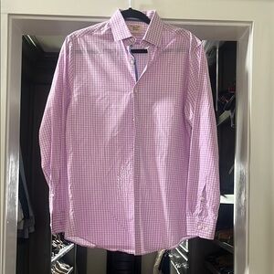 Penguin Men's lilac Checkered Shirt size neck 14 1/2 sleeves 32/33